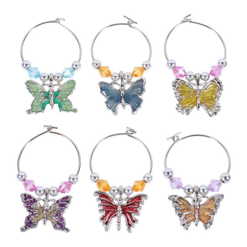 6Pcs Wine Glass Marker Identification Wine Glass Ring Butterflies Drink Marker Party Wine Glass Charm Identifiers Cup Signs